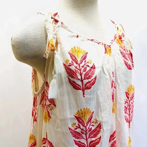 Women Sleeveless Pullover V-Neck Neck Tassels Fully Lined Floral Dress Size PXL - Picture 4 of 11